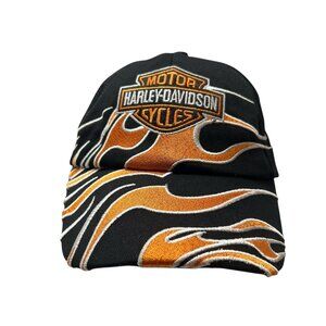 Harley Davidson Motorcycles Strapback Hat Cap Flames Biker Dad Y2K Retro 90's